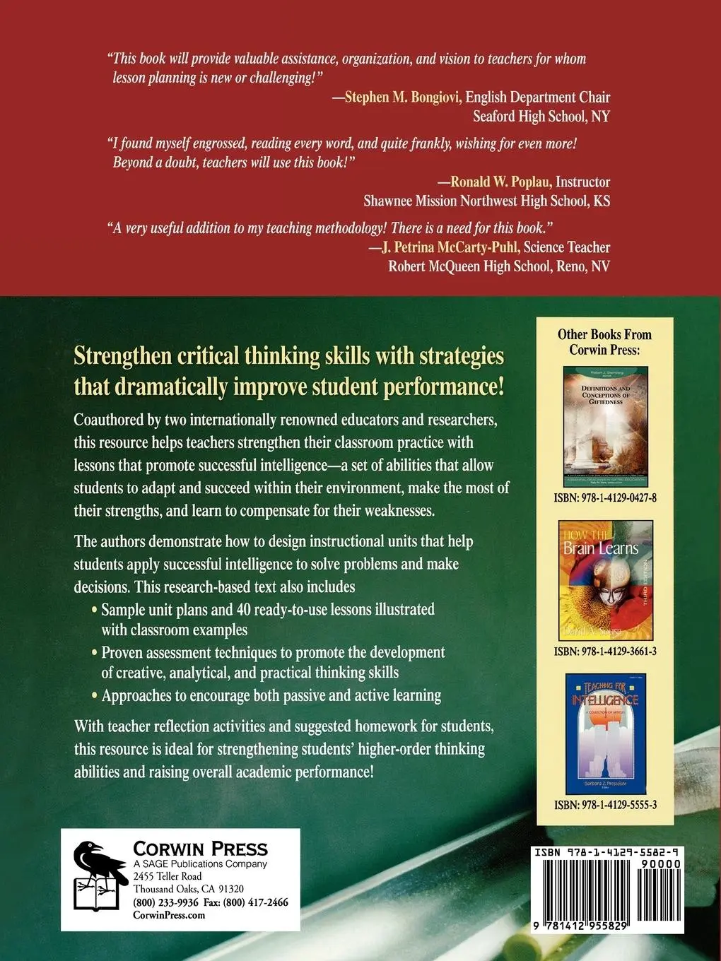 Rückseite: 9781412955829 | Teaching for Successful Intelligence | Robert J. Sternberg (u. a.)