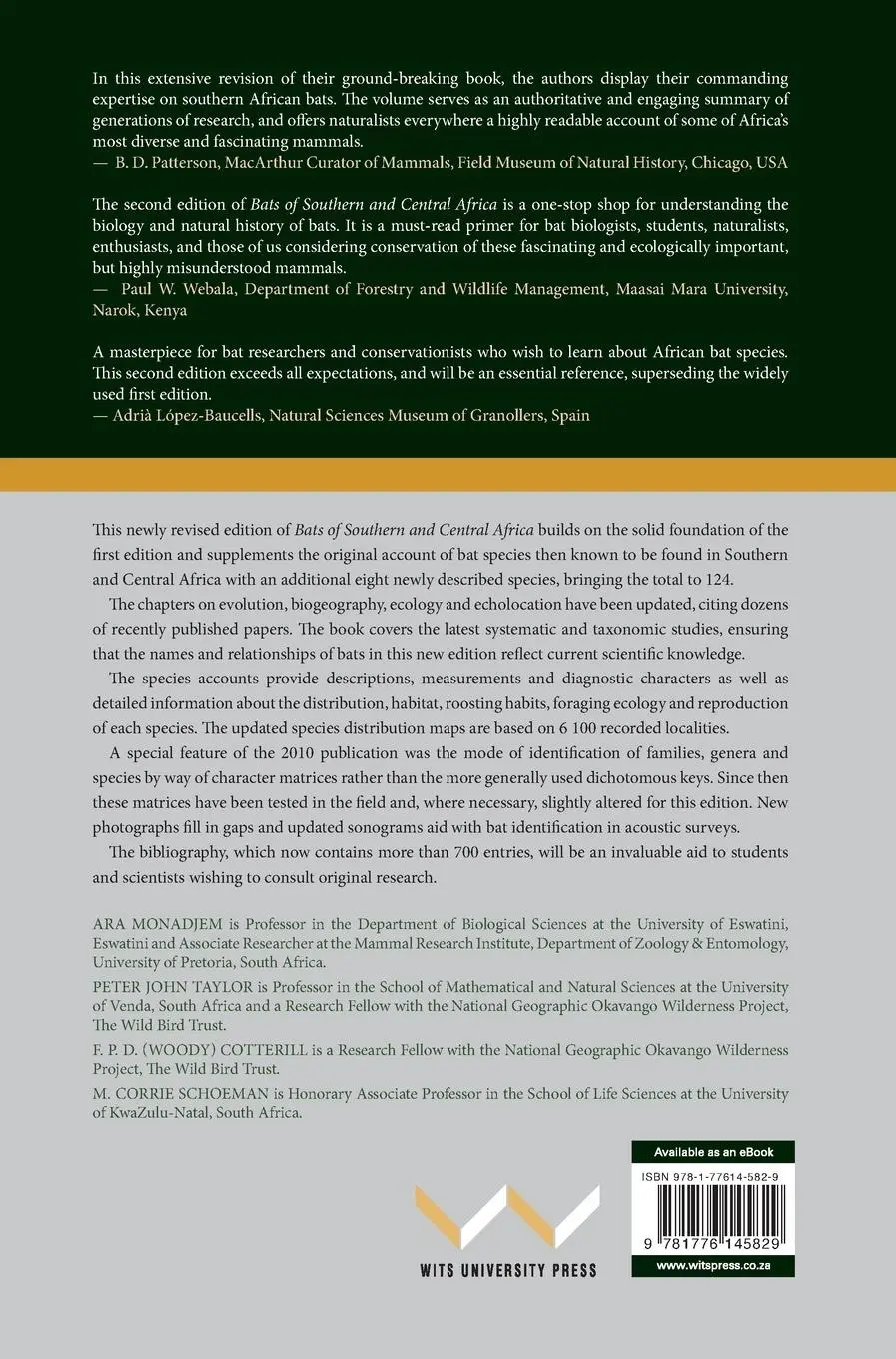 Rückseite: 9781776145829 | Bats of Southern and Central Africa | Ara Monadjem (u. a.) | Buch