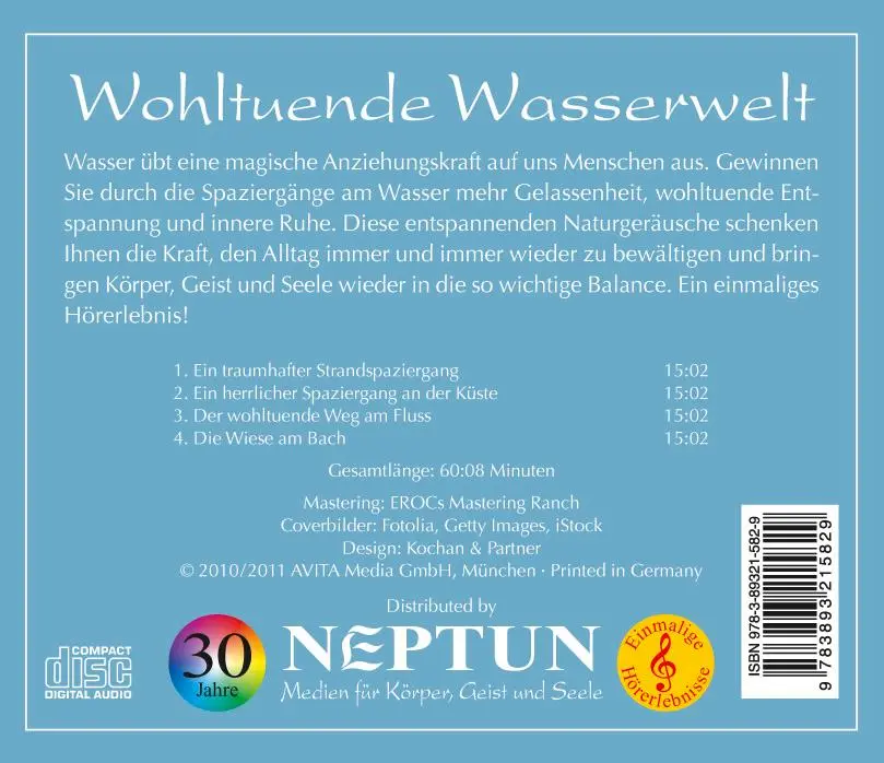 Rückseite: 9783893215829 | Wohltuende Wasserwelt | Naturgeräusche | Audio-CD | 4 S. | Deutsch