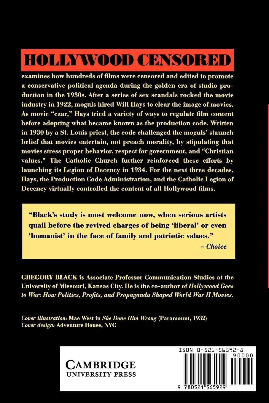 Rückseite: 9780521565929 | Hollywood Censored | Morality Codes, Catholics, and the Movies | Black