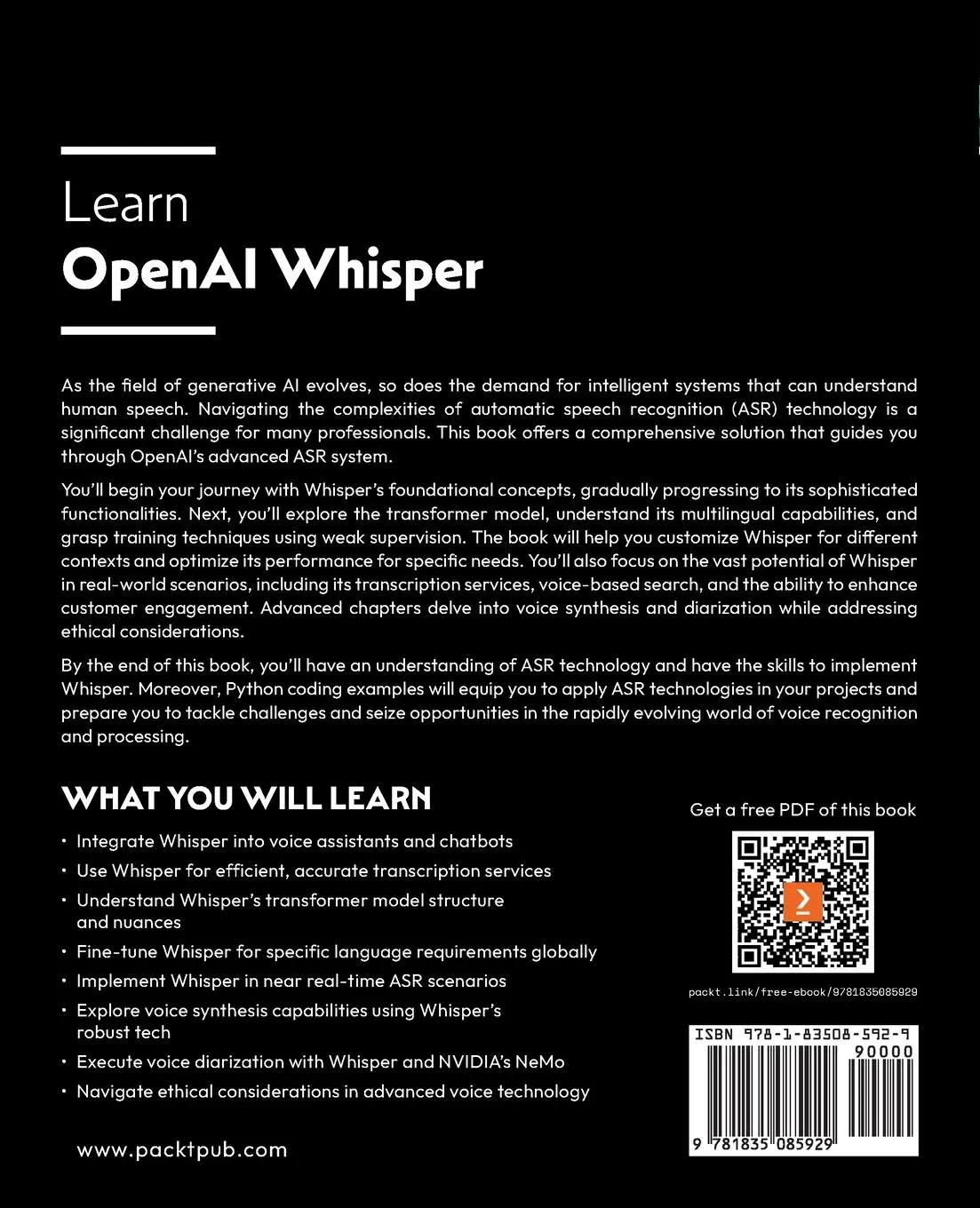Rückseite: 9781835085929 | Learn OpenAI Whisper | Josué R. Batista | Taschenbuch | Englisch