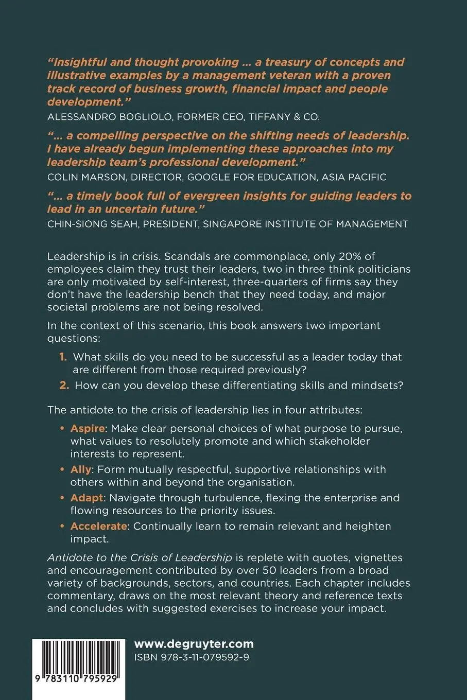 Rückseite: 9783110795929 | Antidote to the Crisis of Leadership | Opportunity in Complexity