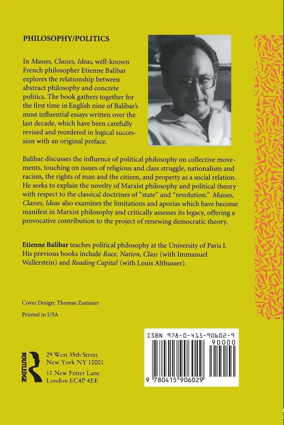 Rückseite: 9780415906029 | Masses, Classes, Ideas | Etienne Balibar | Taschenbuch | Englisch