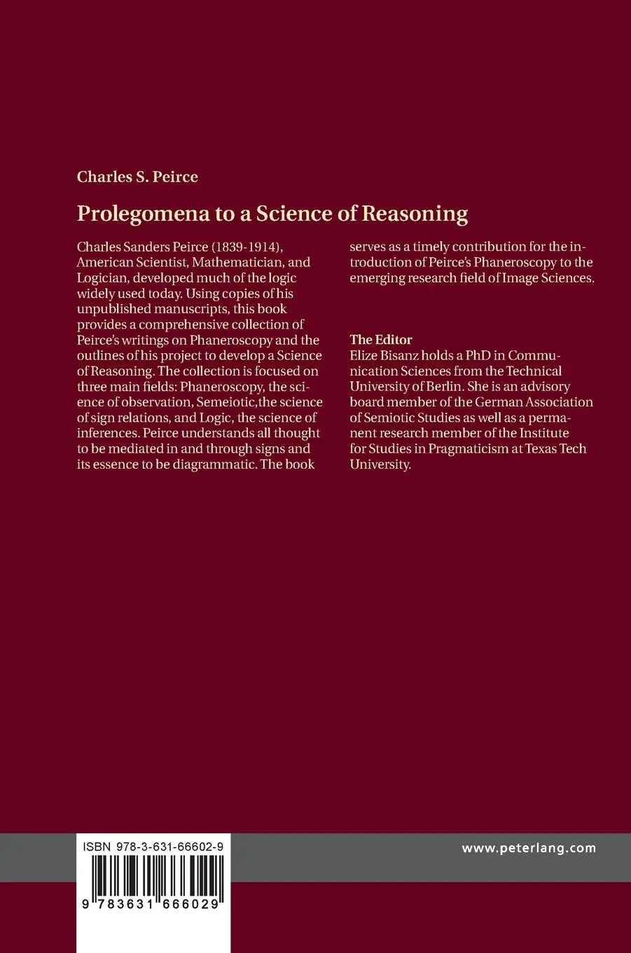 Rückseite: 9783631666029 | Prolegomena to a Science of Reasoning | Phaneroscopy, Semeiotic, Logic