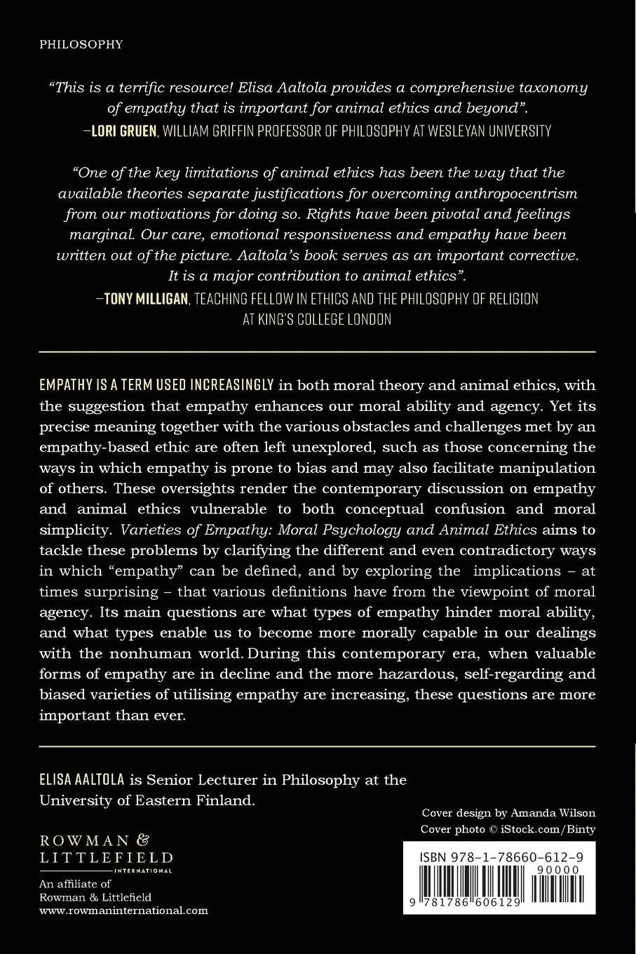 Rückseite: 9781786606129 | Varieties of Empathy | Moral Psychology and Animal Ethics | Aaltola
