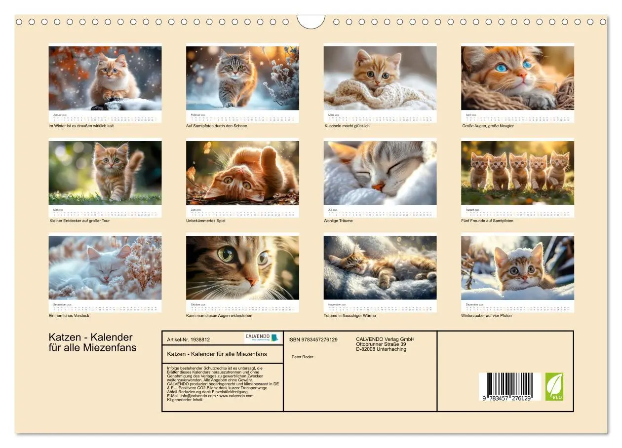 Bild: 9783457276129 | Katzen - Kalender für alle Miezenfans (Wandkalender 2026 DIN A3...