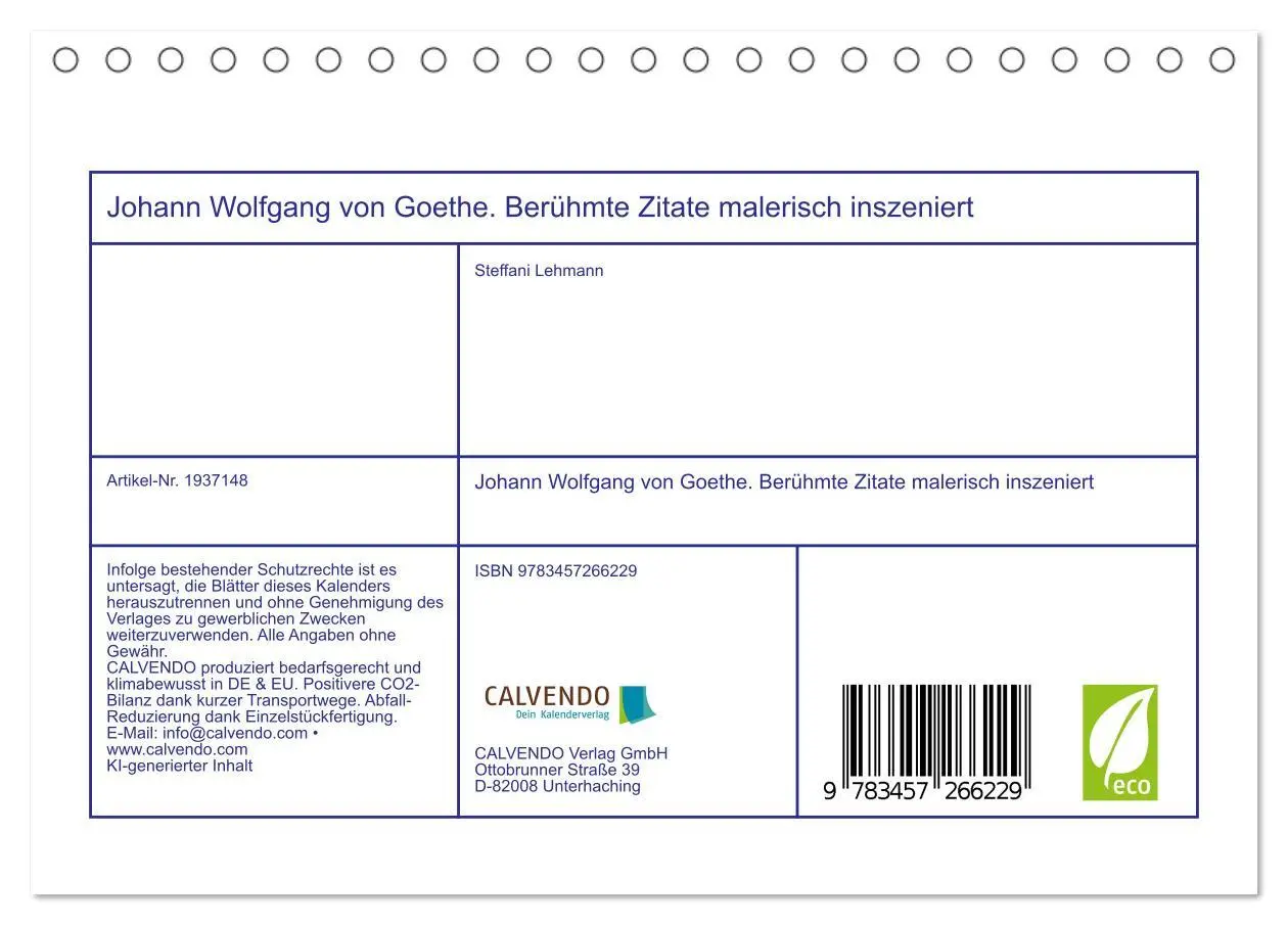Bild: 9783457266229 | Johann Wolfgang von Goethe. Berühmte Zitate malerisch inszeniert...