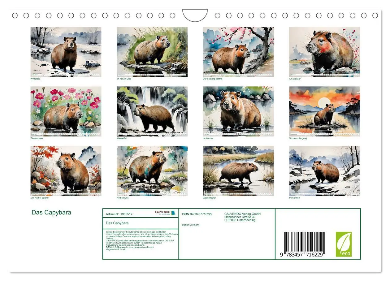Bild: 9783457716229 | Das Capybara (Wandkalender 2026 DIN A4 quer), CALVENDO Monatskalender
