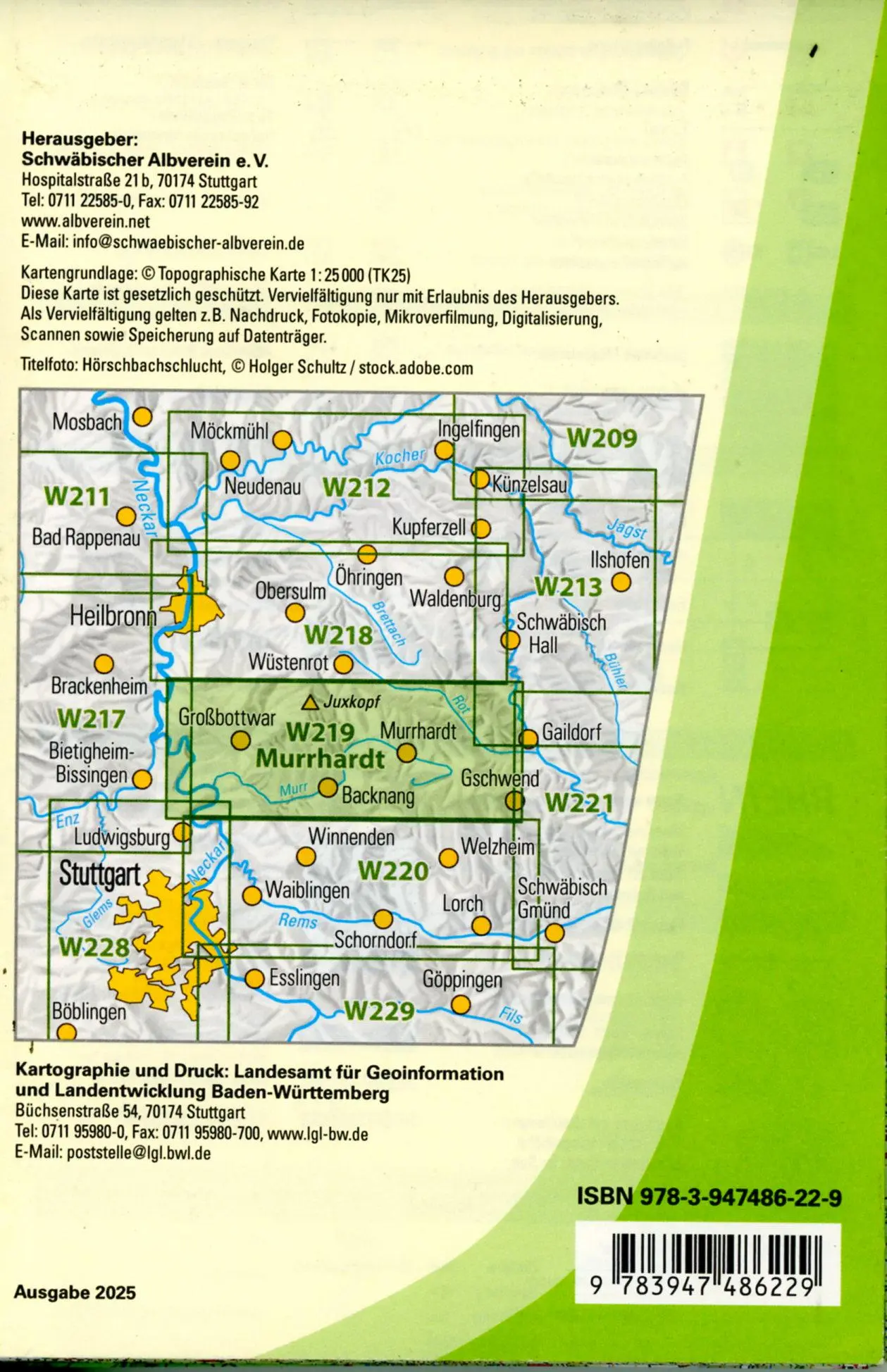 Bild: 9783947486229 | W219 Murrhardt - Bottwartal, Spiegelberg, Backnang | V. | (Land-)Karte