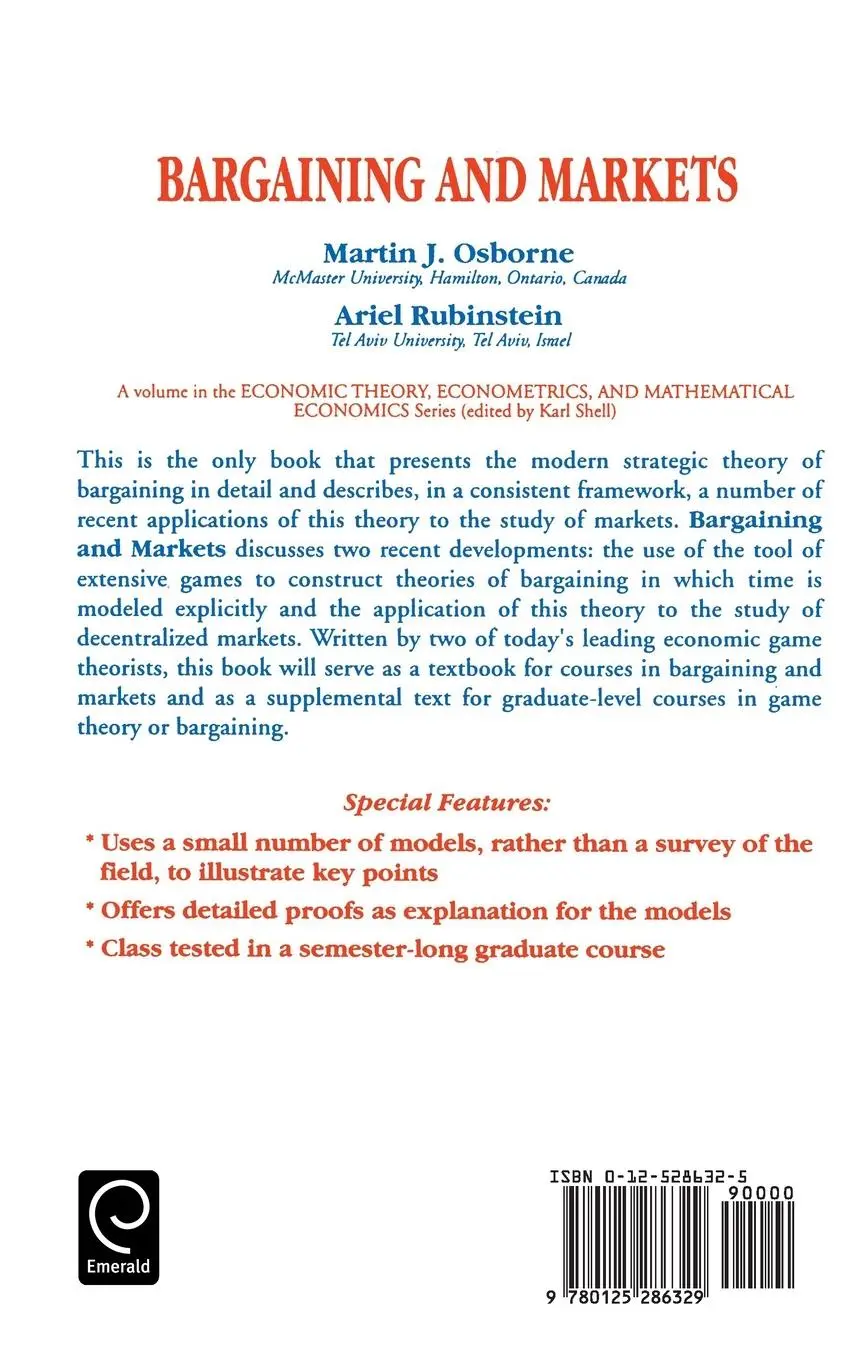 Rückseite: 9780125286329 | Bargaining and Markets | Martin J. Osborne (u. a.) | Buch | Englisch
