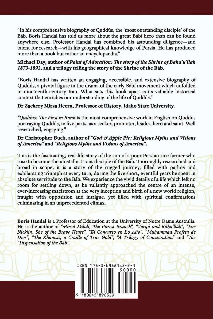 Rückseite: 9780645896329 | Quddu¿s | The First in Rank | Boris Handal | Taschenbuch | Englisch