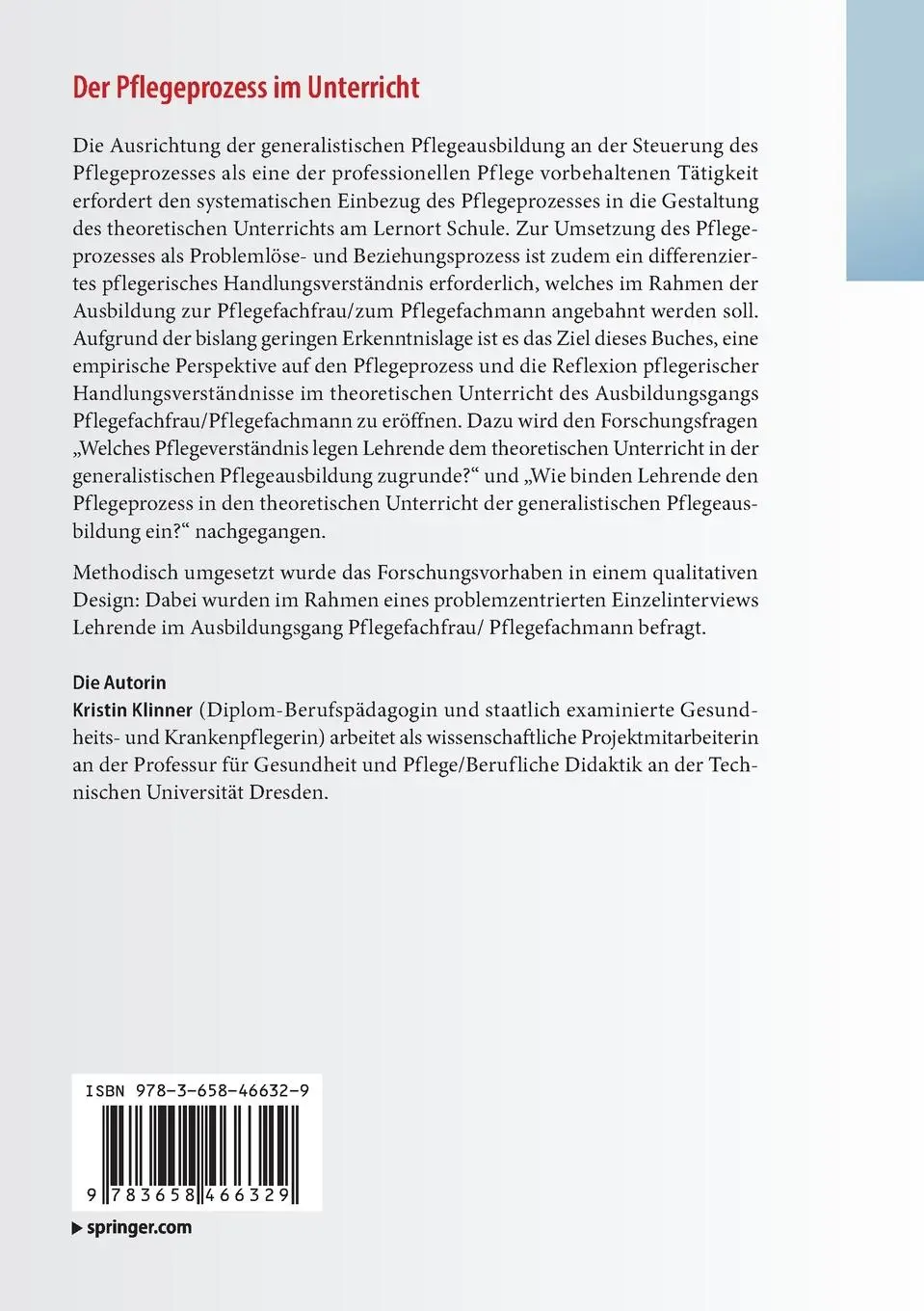 Rückseite: 9783658466329 | Der Pflegeprozess im Unterricht | Kristin Klinner | Taschenbuch | xiii