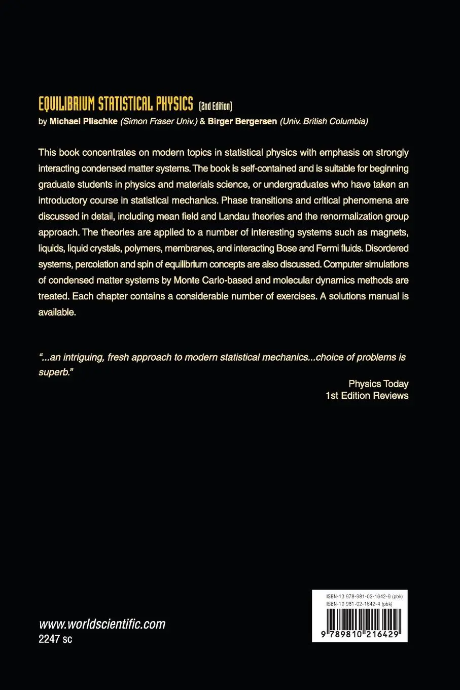 Rückseite: 9789810216429 | EQUILIBRIUM STAT PHY(2ND ED) | Bergersen Birger | Taschenbuch | 1994
