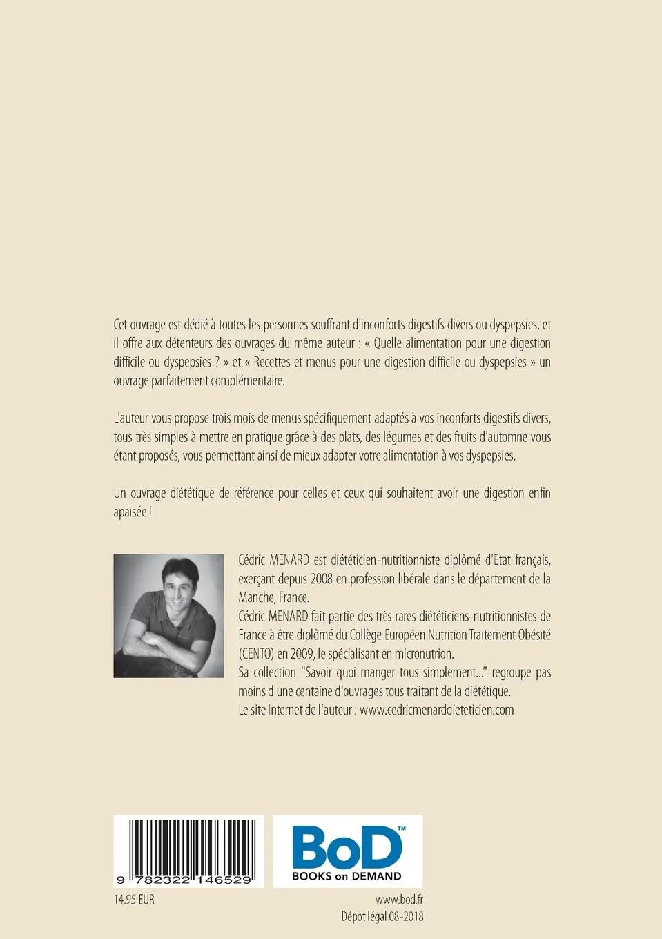 Rückseite: 9782322146529 | Menus d'automne pour les inconforts digestifs ou dyspepsies | Cédric
