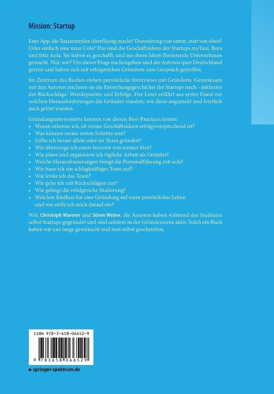 Rückseite: 9783658066529 | Mission: Startup | Sören Weber (u. a.) | Taschenbuch | x | Deutsch