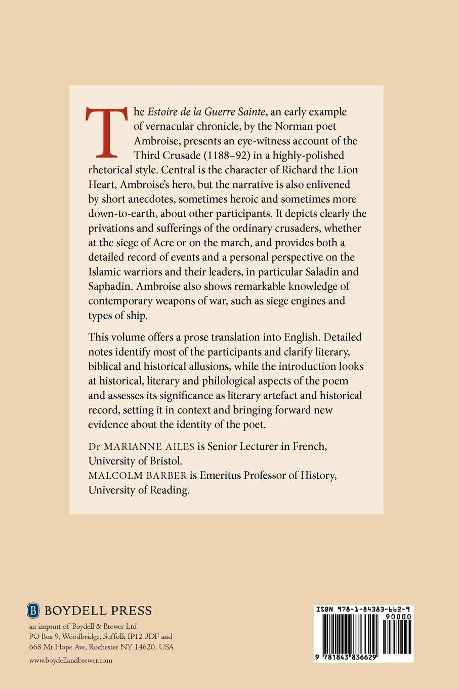 Rückseite: 9781843836629 | The History of the Holy War | Ambroise's Estoire de La Guerre Sainte