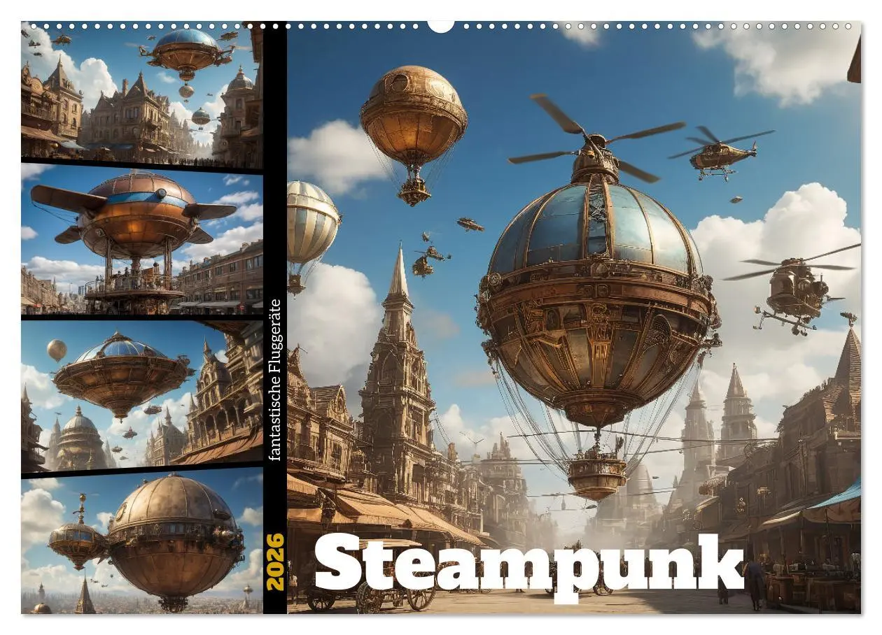 Cover: 9783457446829 | Steampunk - fantastische Fluggeräte (Wandkalender 2026 DIN A2...