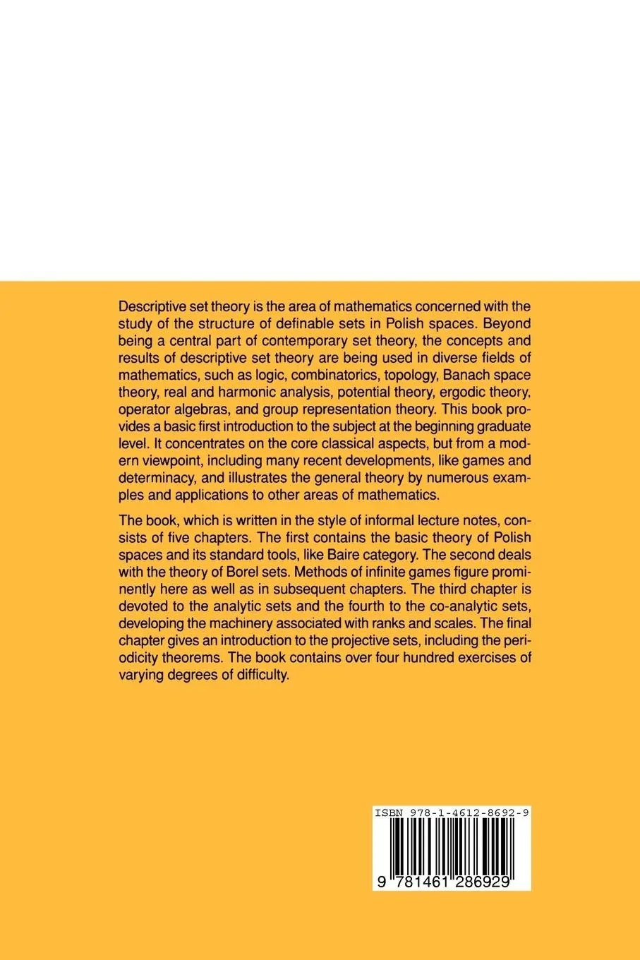 Rückseite: 9781461286929 | Classical Descriptive Set Theory | Alexander Kechris | Taschenbuch