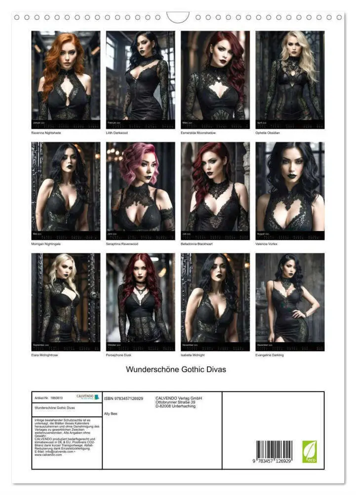 Bild: 9783457126929 | Wunderschöne Gothic Divas (Wandkalender 2025 DIN A3 hoch), CALVENDO...