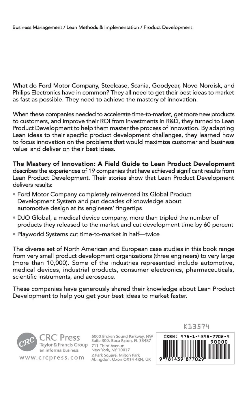 Rückseite: 9781439877029 | The Mastery of Innovation | A Field Guide to Lean Product Development
