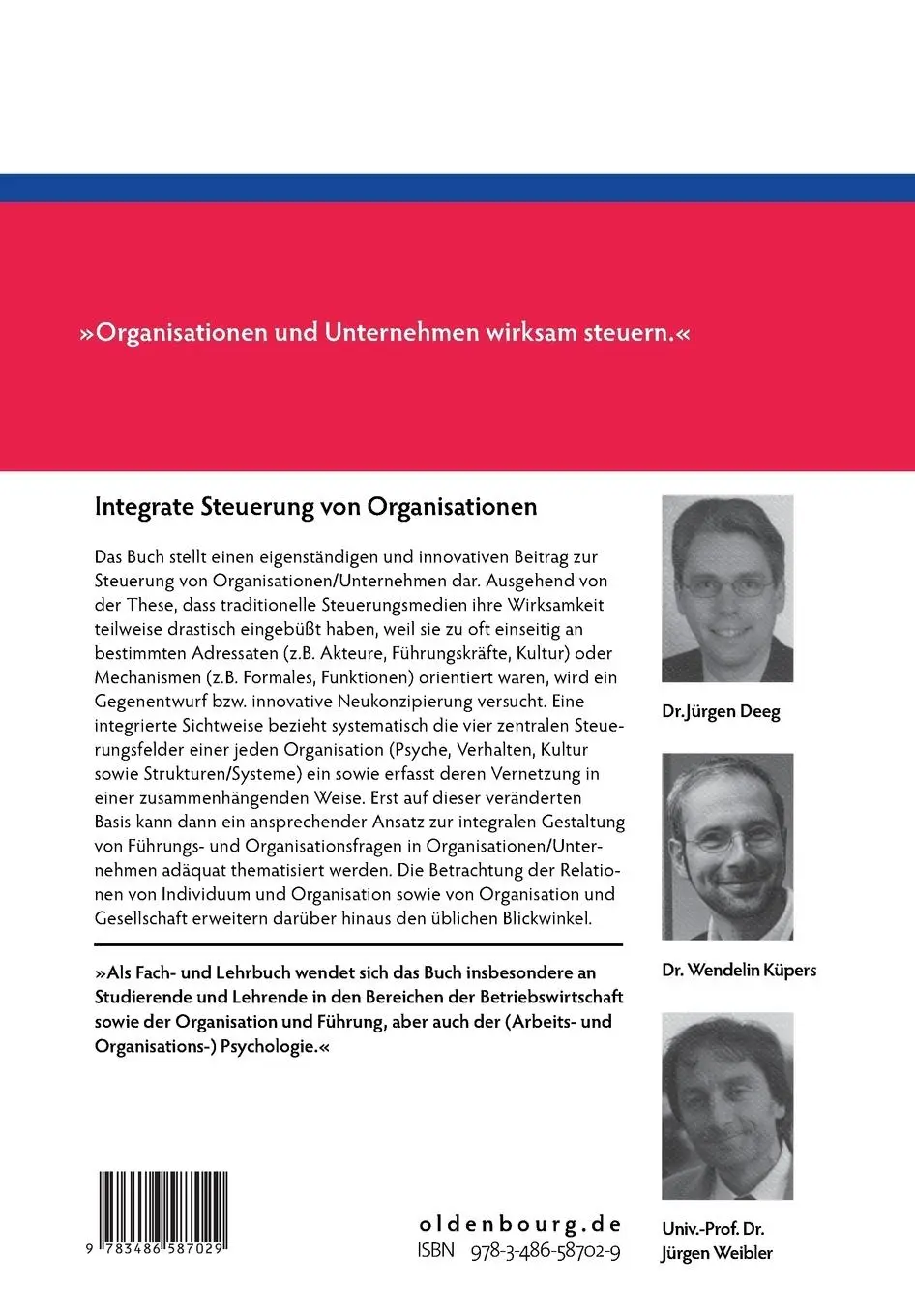 Rückseite: 9783486587029 | Integrale Steuerung von Organisationen | Jürgen Deeg (u. a.) | Buch