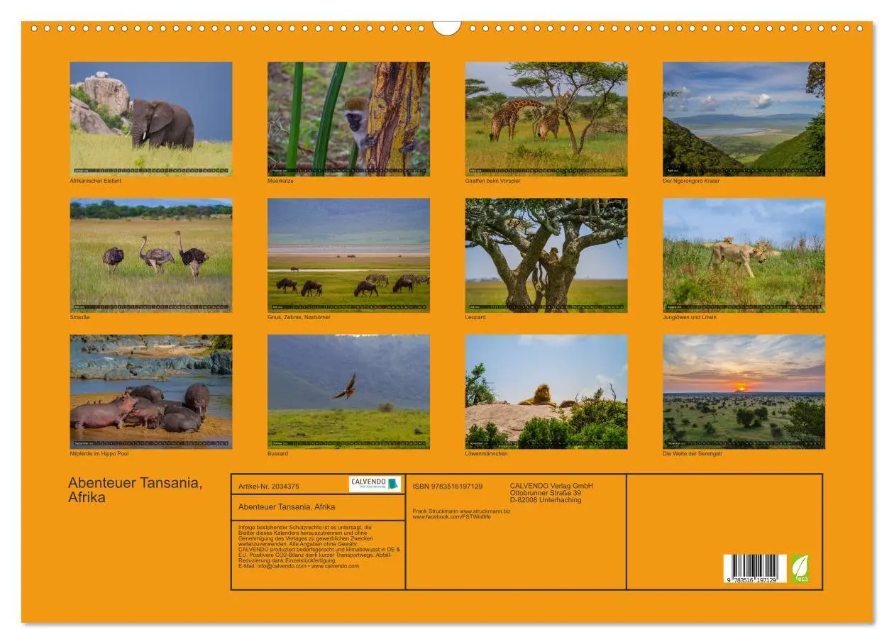 Bild: 9783516197129 | Abenteuer Tansania, Afrika (Wandkalender 2026 DIN A2 quer),...