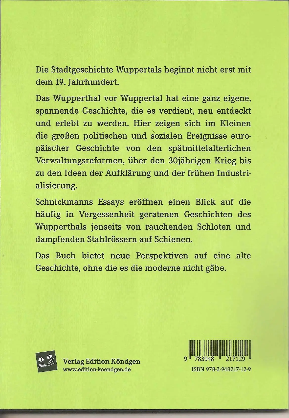 Rückseite: 9783948217129 | Im Wupperthal vor Wuppertal | Heiko Schnickmann | Taschenbuch | 136 S.