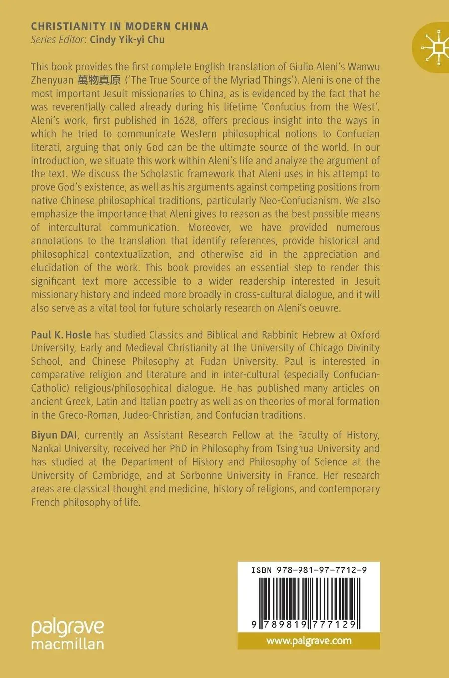 Rückseite: 9789819777129 | Scholastic Metaphysics in Late Ming China | Paul K. Hosle (u. a.) | ix
