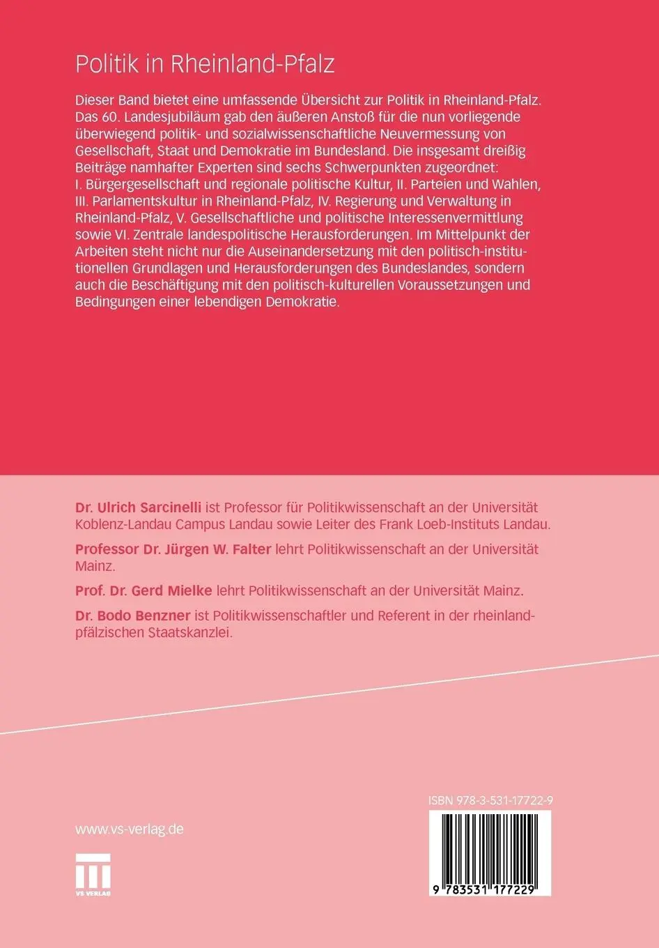 Rückseite: 9783531177229 | Politik in Rheinland-Pfalz | Gesellschaft, Staat und Demokratie | Buch