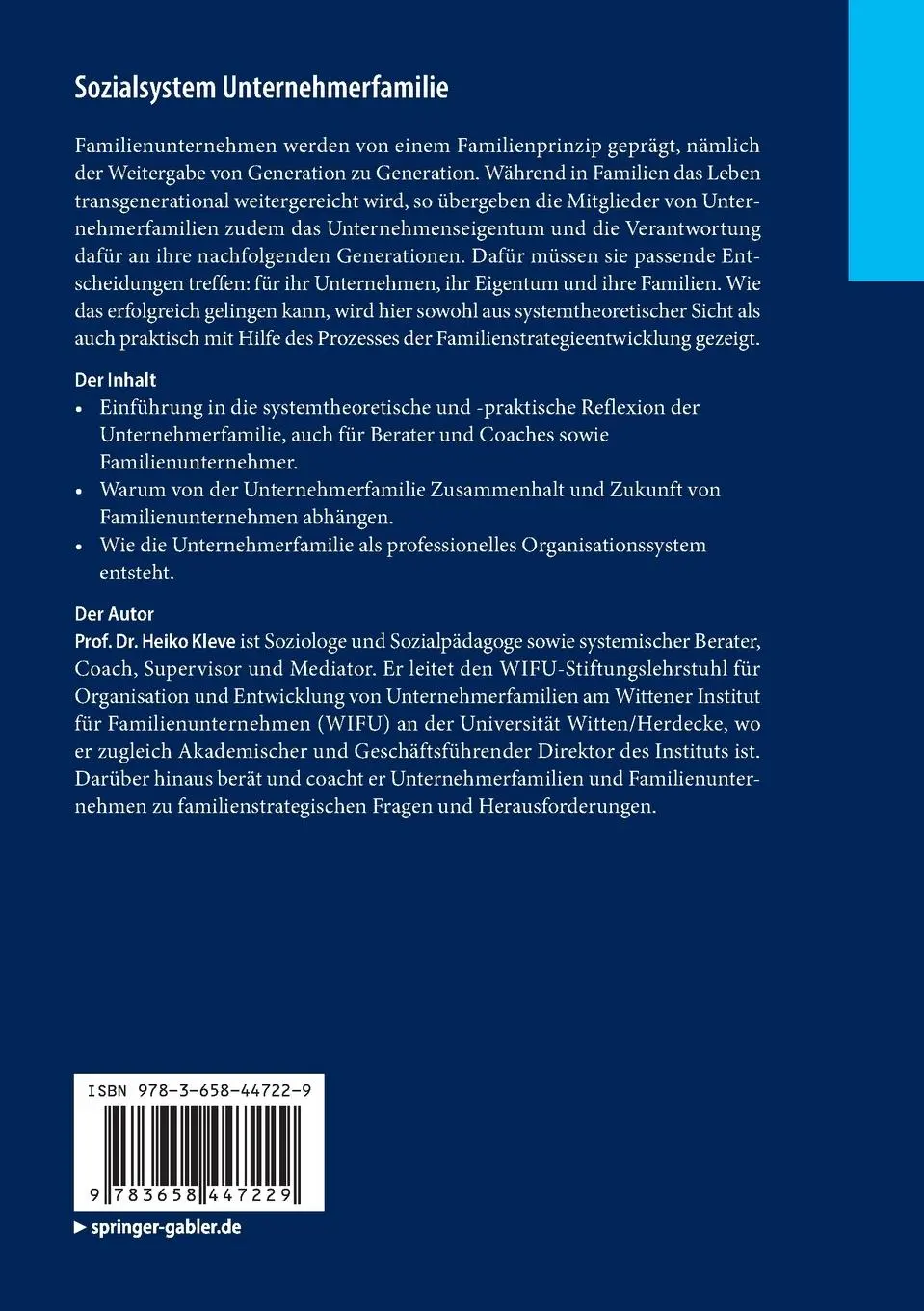 Rückseite: 9783658447229 | Sozialsystem Unternehmerfamilie | Heiko Kleve | Taschenbuch | x | 2024