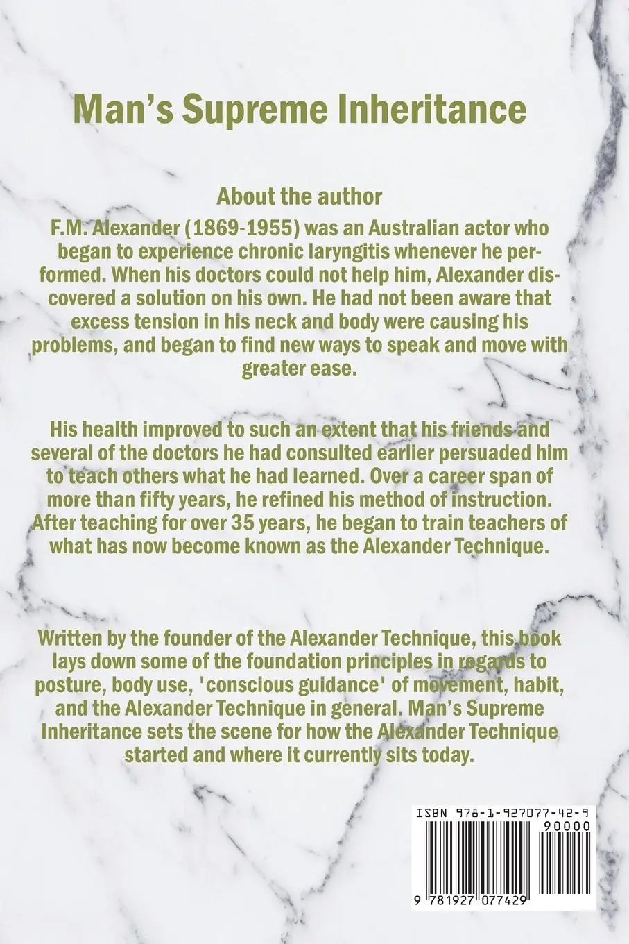 Rückseite: 9781927077429 | Man's Supreme Inheritance | Matthias Alexander | Taschenbuch | 2023