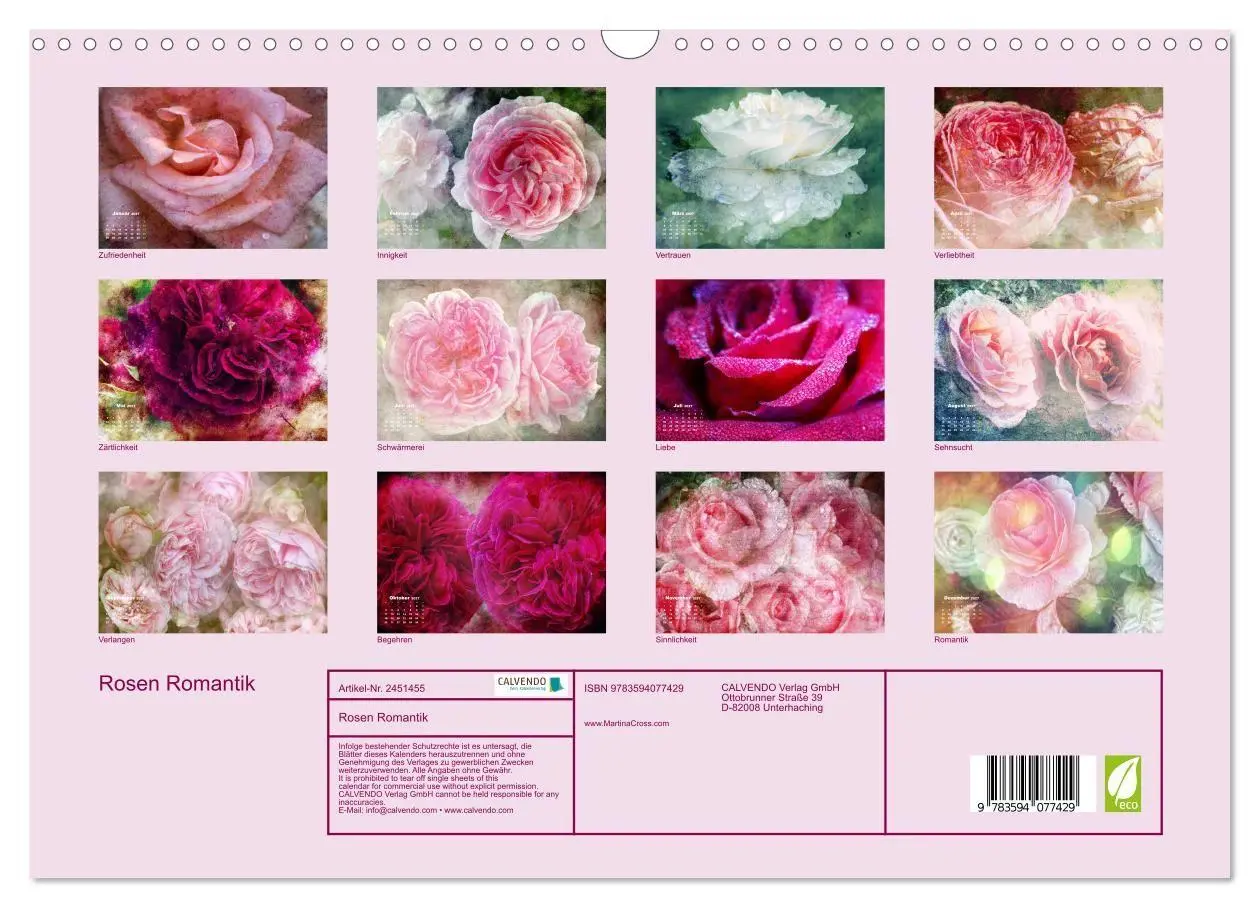 Bild: 9783594077429 | Rosen Romantik (Wandkalender 2027 DIN A3 quer), CALVENDO...