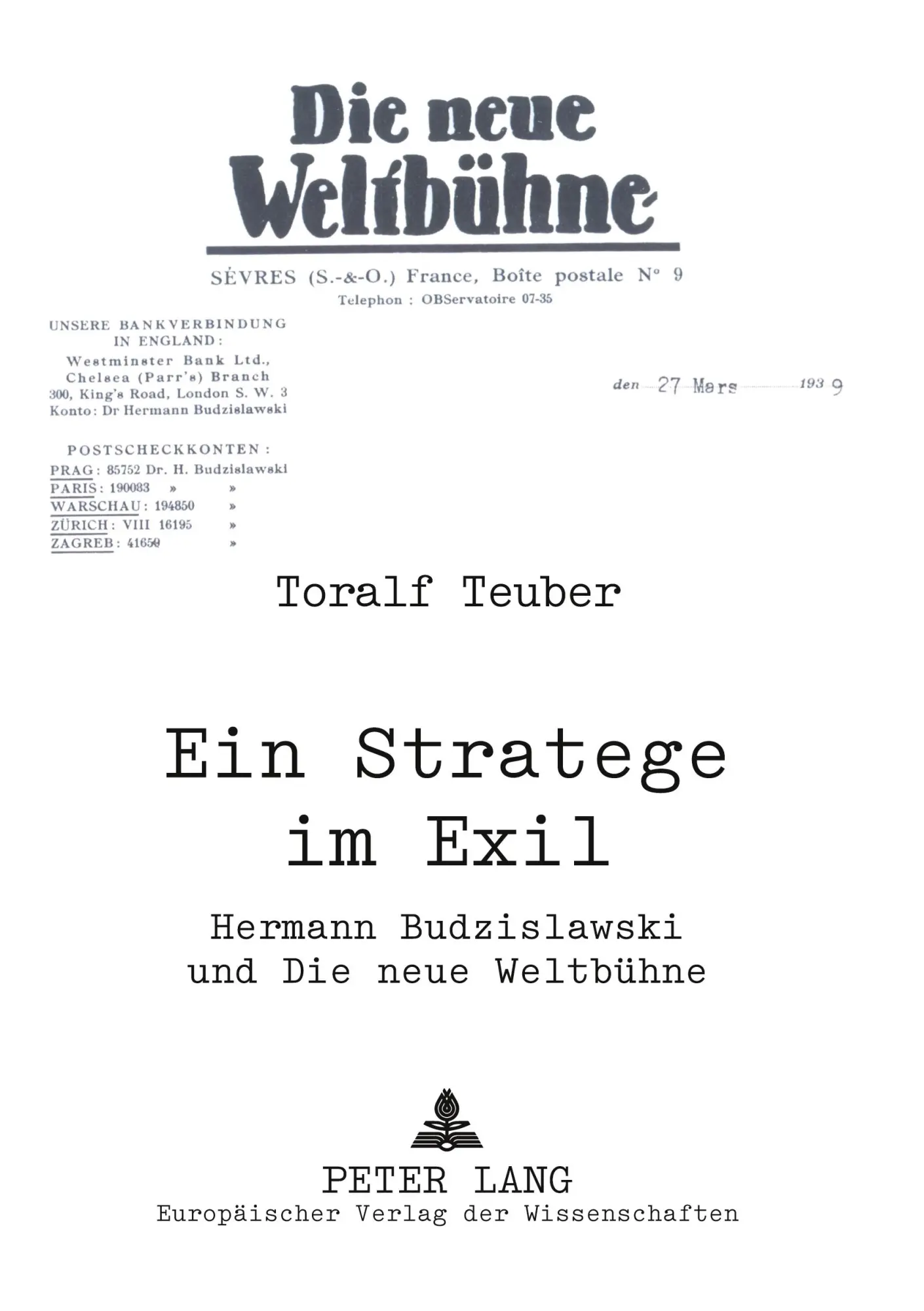 Cover: 9783631527429 | Ein Stratege im Exil | Hermann Budzislawski und "Die neue Weltbühne"
