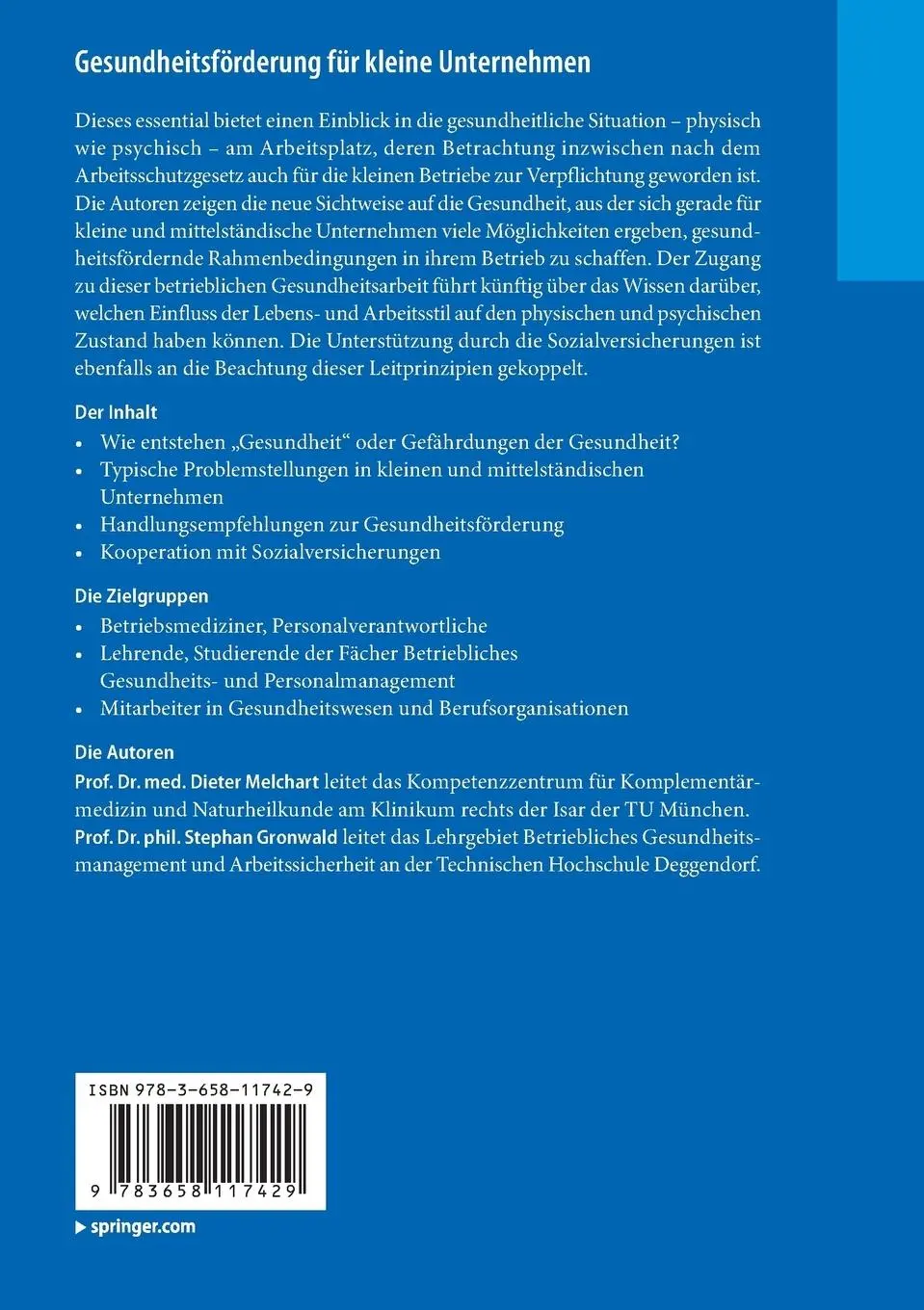 Rückseite: 9783658117429 | Gesundheitsförderung für kleine Unternehmen | Stephan Gronwald (u. a.)