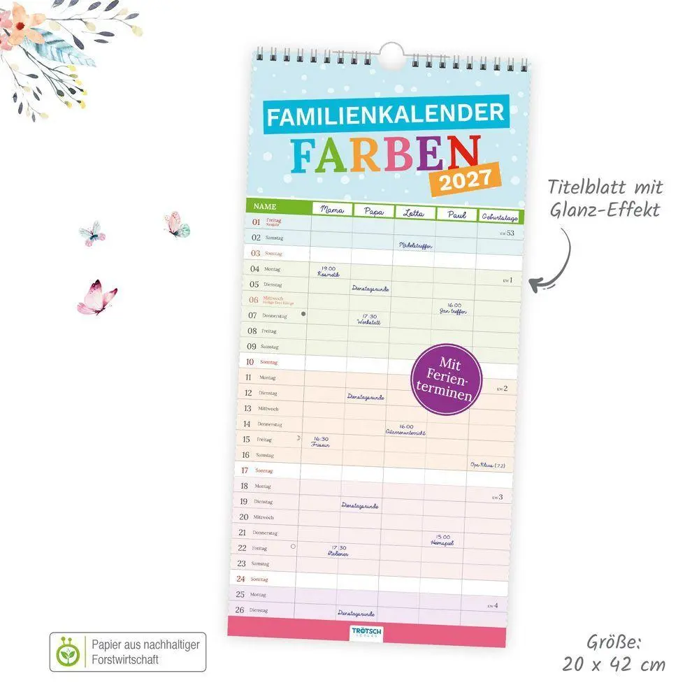 Bild: 9783988027429 | TRÖTSCH - Familienkalender Farben 2027 | Wandkalender | KG | Kalender