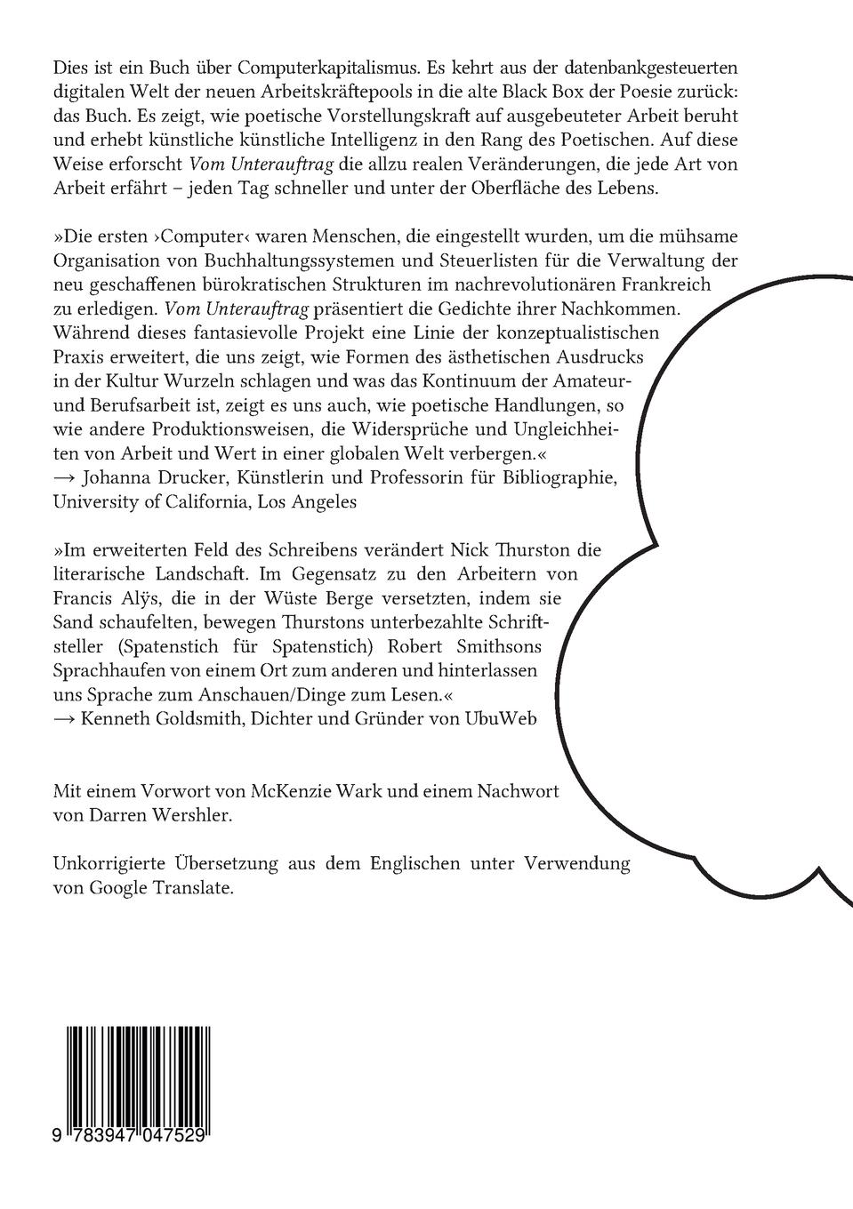 Rückseite: 9783947047529 | Vom Unterauftrag | Oder: Prinzipien des poetischen Rechts | Thurston