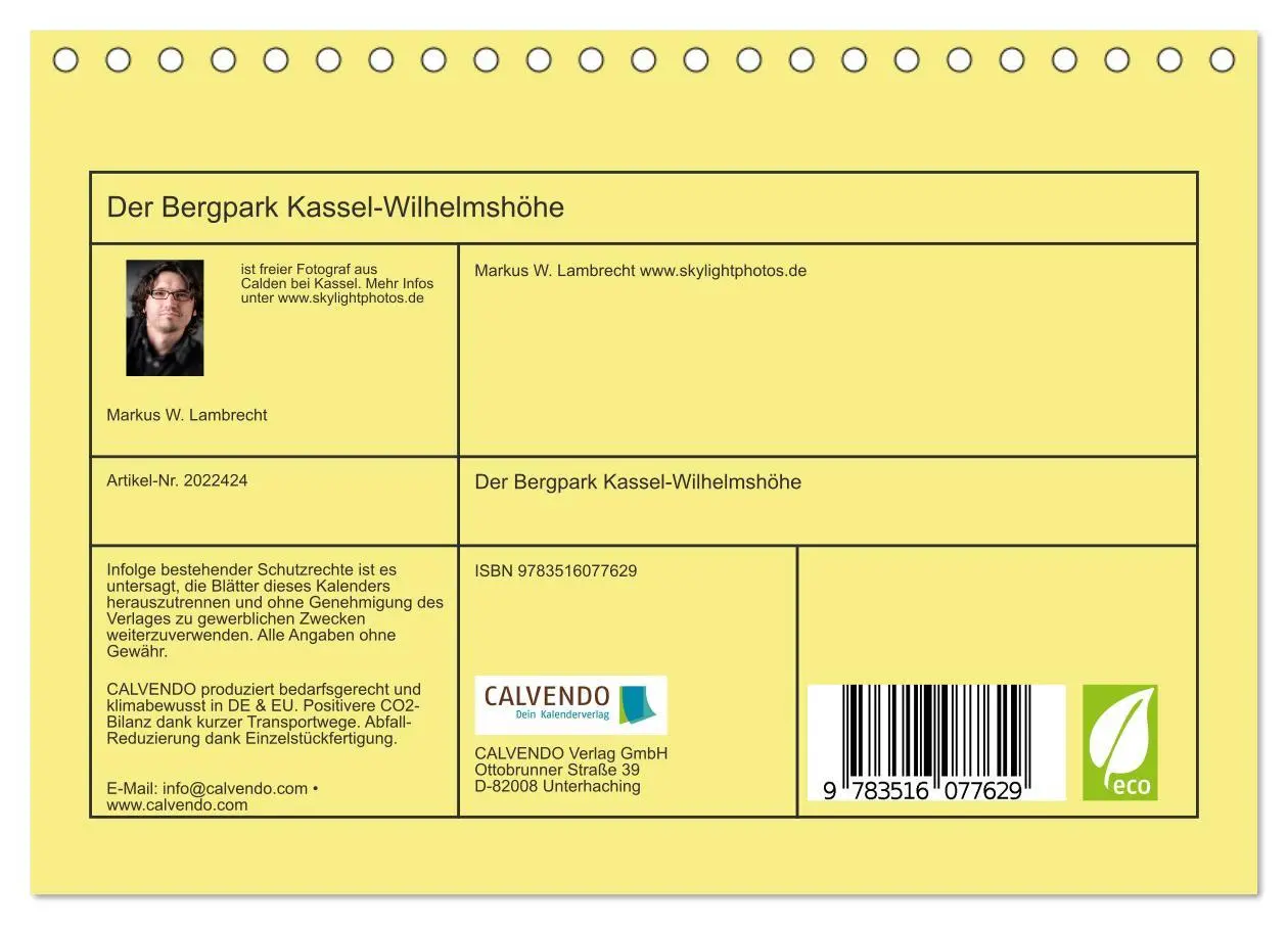 Bild: 9783516077629 | Der Bergpark Kassel-Wilhelmshöhe (Tischkalender 2026 DIN A5 quer),...
