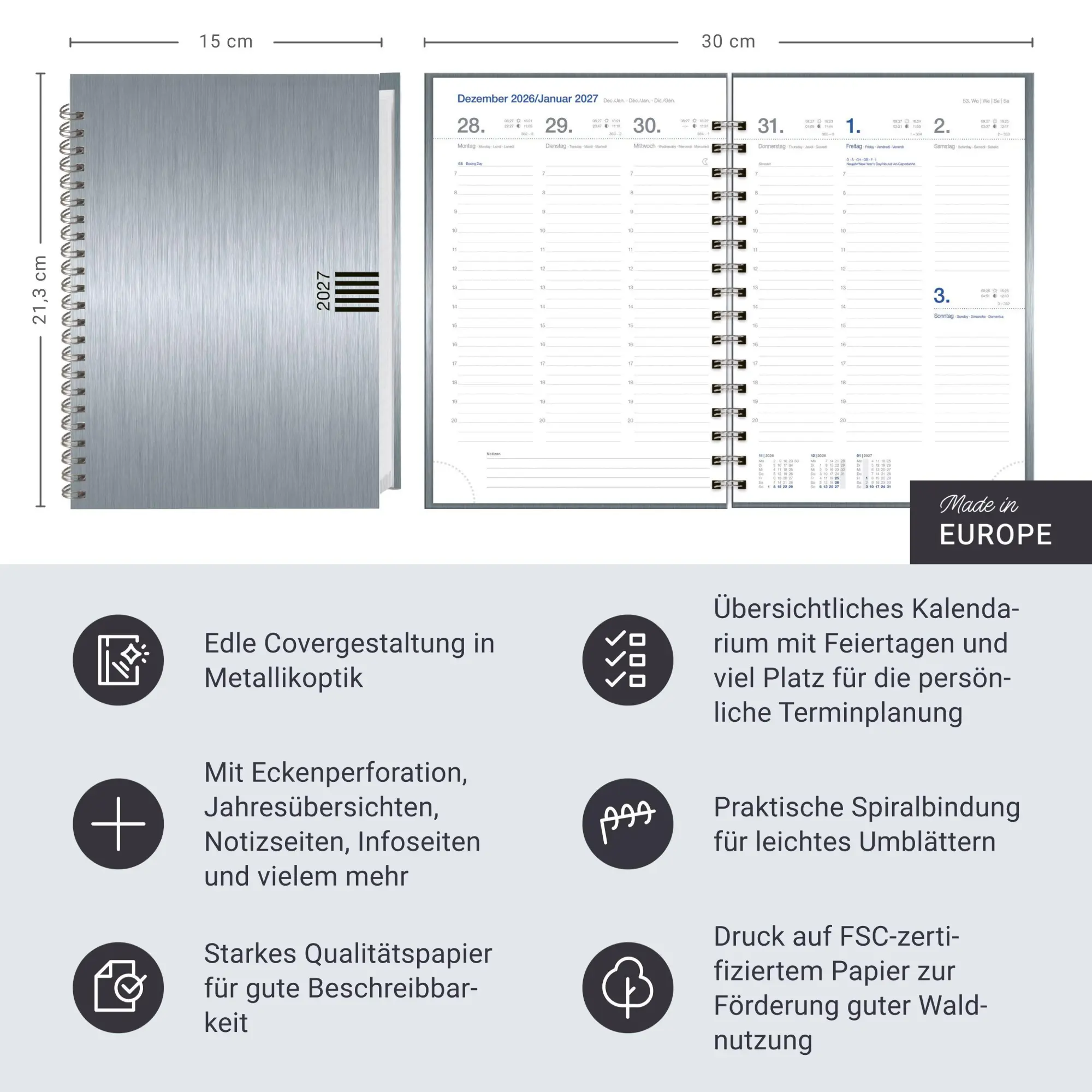 Bild: 9783756417629 | Wochen-Cheftimer A5, Alu silber 2027 | Heye | Taschenbuch | 132 S.
