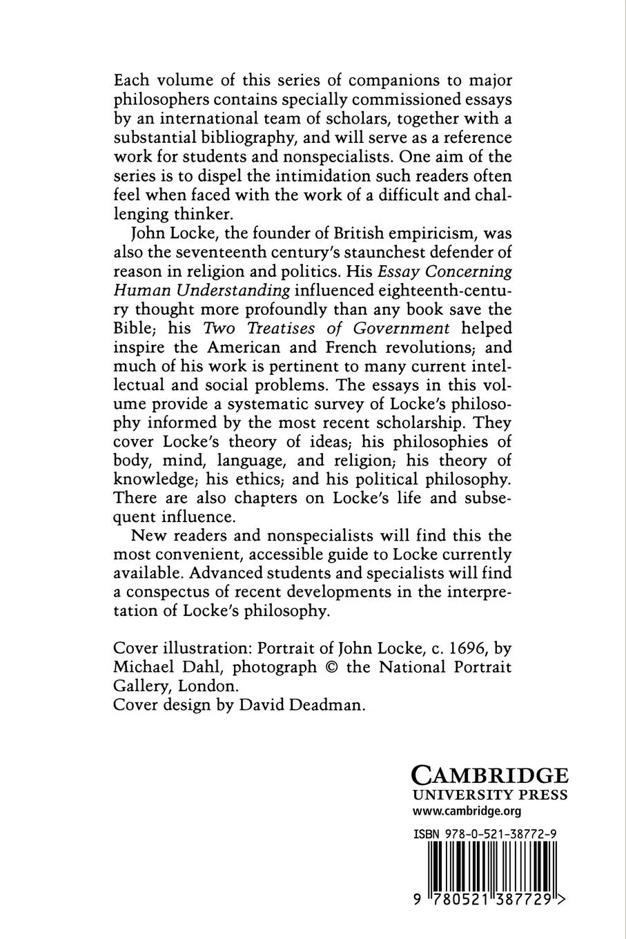 Rückseite: 9780521387729 | The Cambridge Companion to Locke | V. C. Chappell | Taschenbuch | 2010