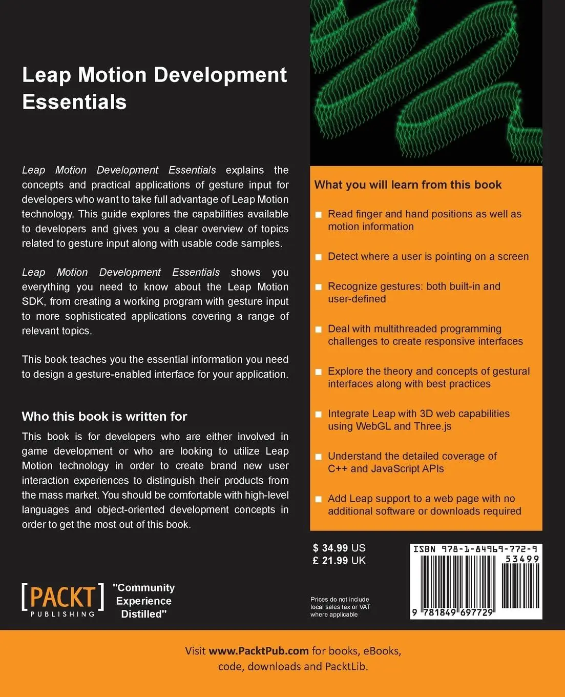 Rückseite: 9781849697729 | Leap Motion Development Essentials | Mischa Spiegelmock | Taschenbuch