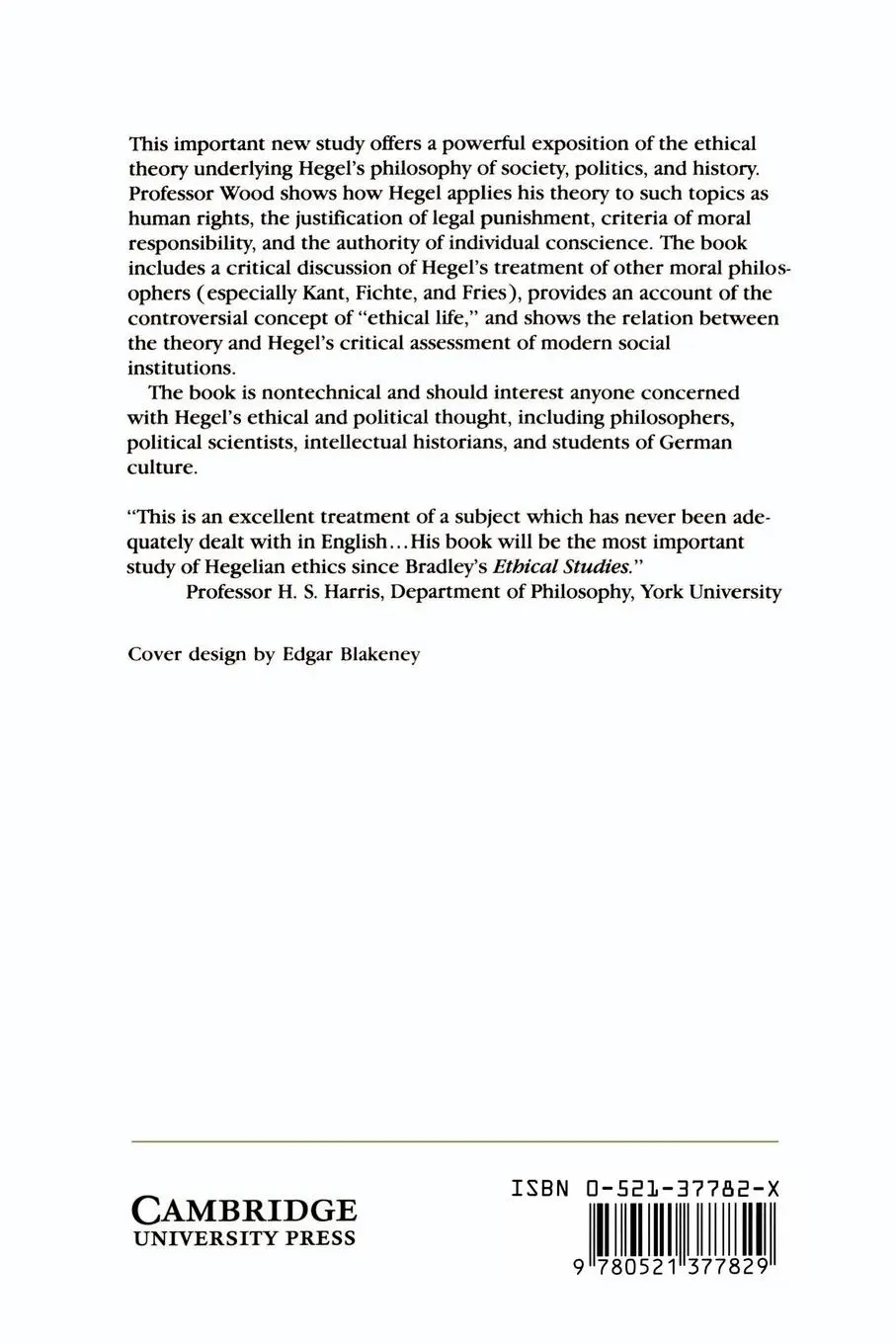 Rückseite: 9780521377829 | Hegel's Ethical Thought | Allen W. Wood | Taschenbuch | Englisch