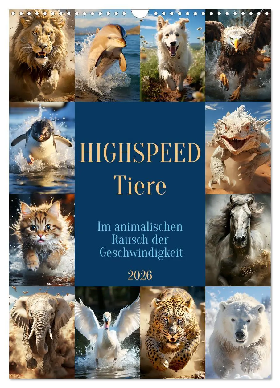 Cover: 9783516297829 | Highspeed Tiere (Wandkalender 2026 DIN A3 hoch), CALVENDO...