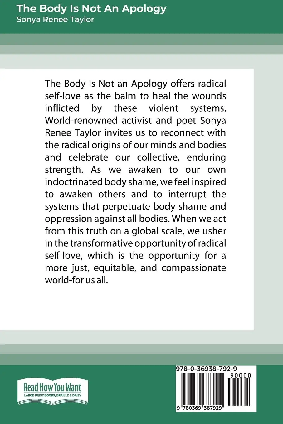 Rückseite: 9780369387929 | The Body Is Not an Apology, Second Edition | Sonya Renee Taylor | Buch