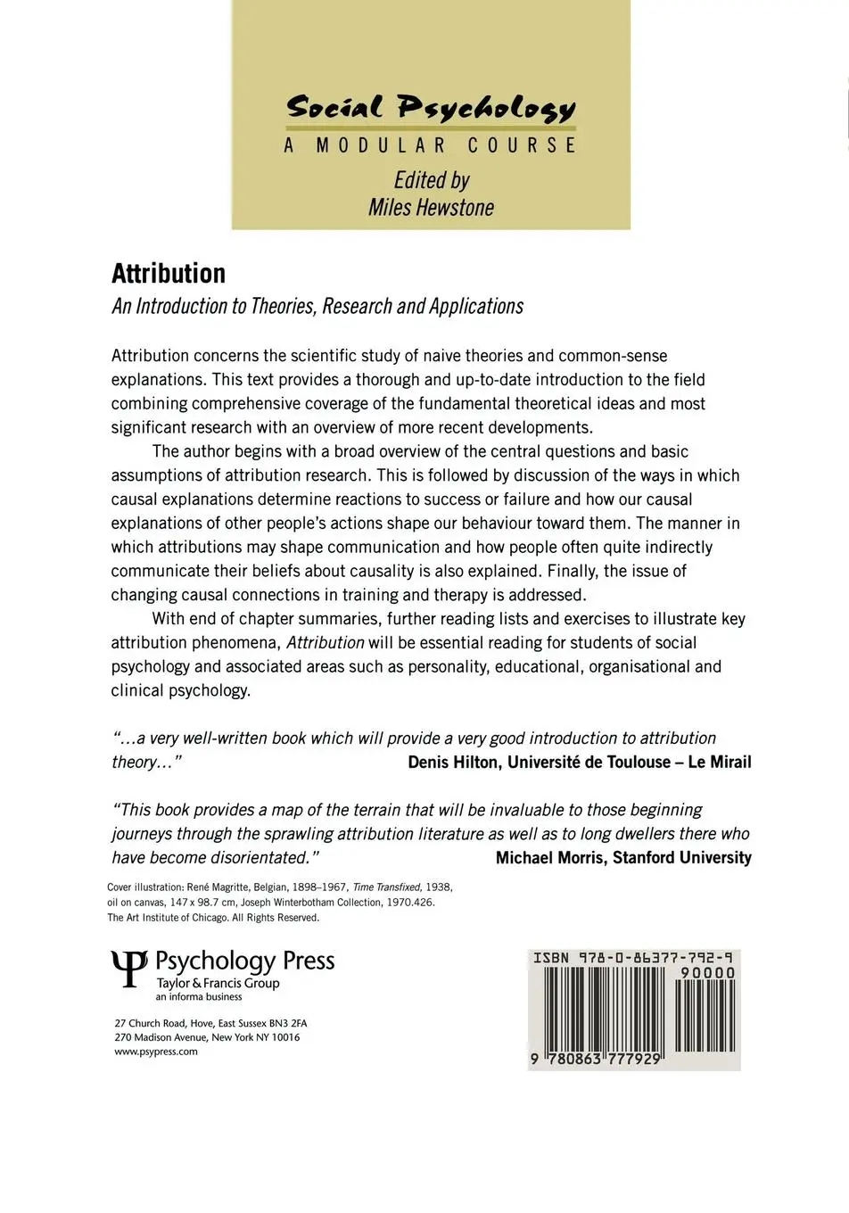 Rückseite: 9780863777929 | Attribution | An Introduction to Theories, Research and Applications