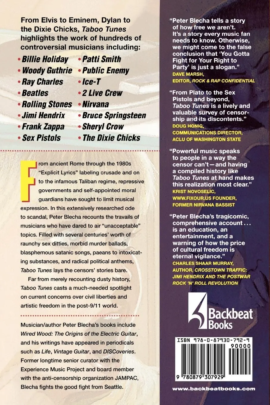 Rückseite: 9780879307929 | Taboo Tunes | A History of Banned Bands &amp; Censored Songs | Blecha