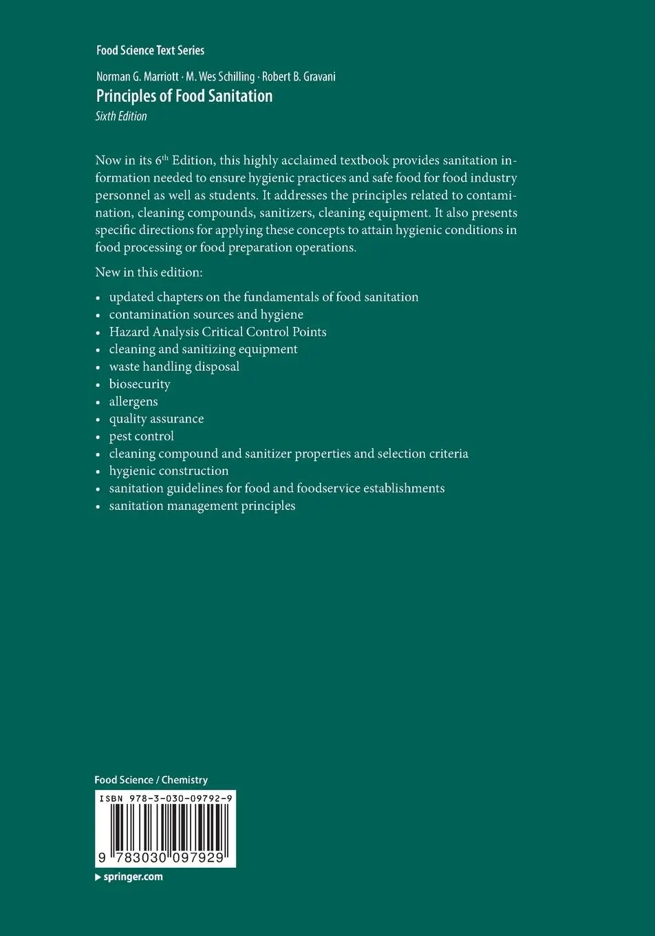 Rückseite: 9783030097929 | Principles of Food Sanitation | Norman G. Marriott (u. a.) | Buch