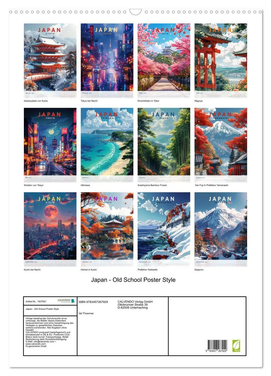 Bild: 9783457267929 | Japan - Old School Poster Style (Wandkalender 2026 DIN A2 hoch),...