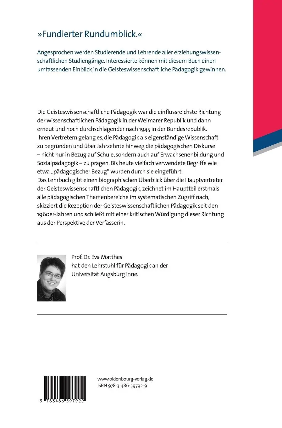 Rückseite: 9783486597929 | Geisteswissenschaftliche Pädagogik | Ein Lehrbuch | Eva Matthes | Buch