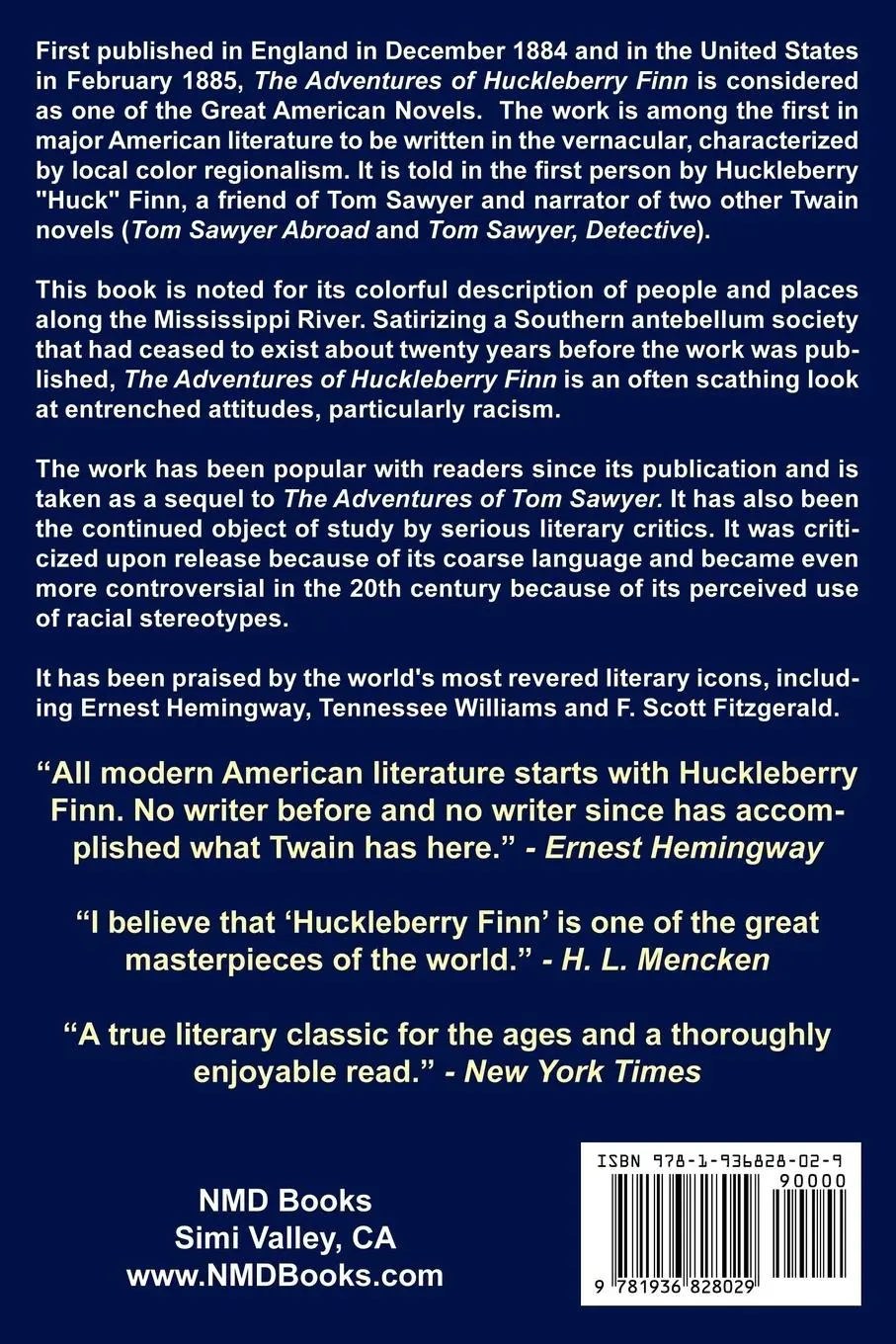 Rückseite: 9781936828029 | The Adventures of Huckleberry Finn | Mark Twain | Taschenbuch | 2011