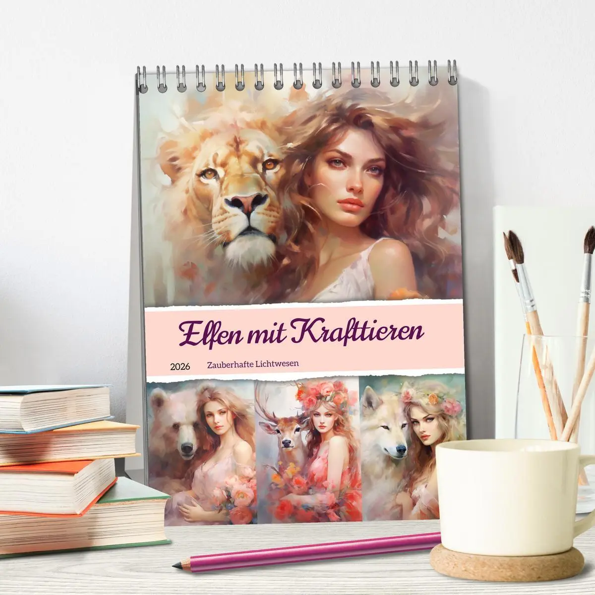 Bild: 9783516318029 | Elfen mit Krafttieren. Zauberhafte Lichtwesen (Tischkalender 2026...